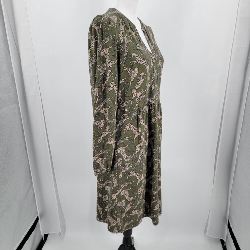 Boden Dress Womens 10 Green Leopard Print Naomi Relaxed Jersey Knit Pockets - Picture 3 of 11